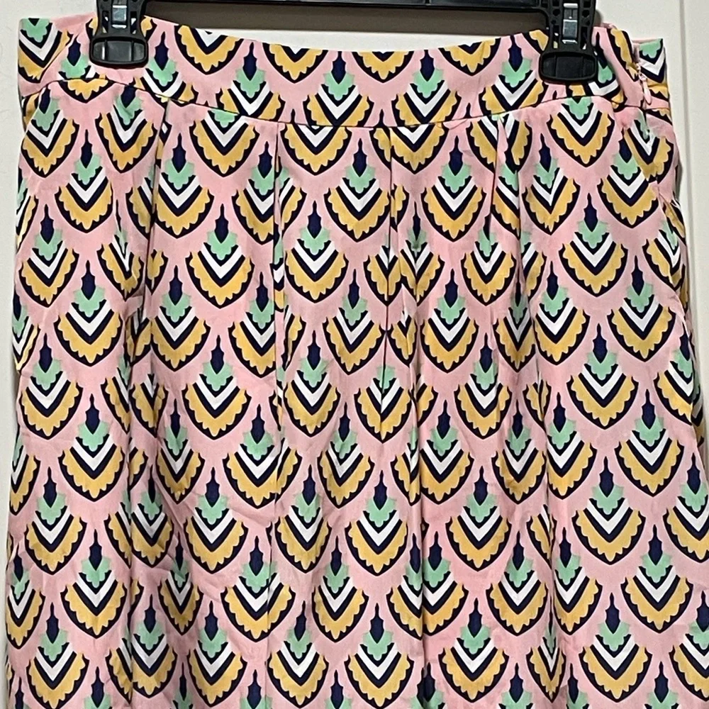 Cute Summer Mini Skirt Yellow & Mint Sz Large Pleated A Line Pockets Zip